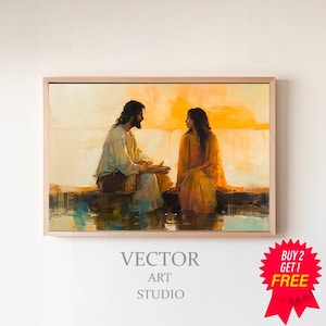 Jesus Christ | Woman at the Well | Jesus and the Samaritan Woman | Printable Art | Abstract Painting | Christian Art | LDS Art | Bible Art