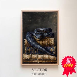 Vintage Gothic Snake Print, Dark Academia Aesthetic Snake Painting, Gothic Witch Decor, Printable Artwork, Serpent Wall Art