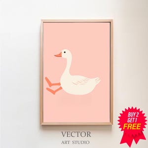 Silly Goose Wall Art, Cute Goose Poster, Light Pink Nursery Decor, Farm Animal Printable, Goose Children's Room, Girl's Room Illustration