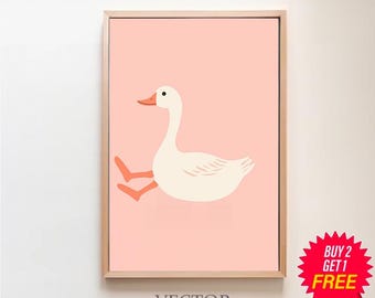 Silly Goose Wall Art, Cute Goose Poster, Light Pink Nursery Decor, Farm Animal Printable, Goose Children's Room, Girl's Room Illustration