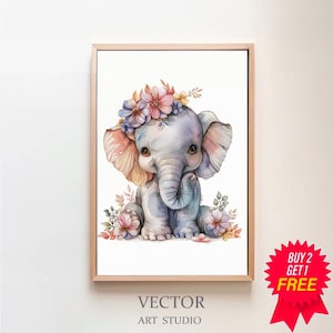 Elefant Aquarell Clipart Kinderzimmer Dekor Baby Elefant bunt Aquarell Süßes Baby Tier Watercolor Clipart Regenbogen, DIGITAL DOWNLOAD