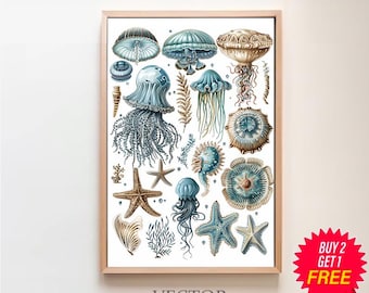 Carte marine Sealife vintage imprimable | affiche d'Adolphe Millot | Biologie marine | oeuvres d'art vintage | Art scientifique | Affiche de la vie océanique | Impressions vie marine