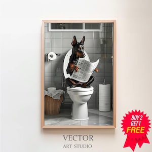 Doberman Wall Art, Funny Bathroom Decor, Doberman in Toilet, Animal in toilet, Petshop Art, Digital Download, Dog Art, Doberman Gift