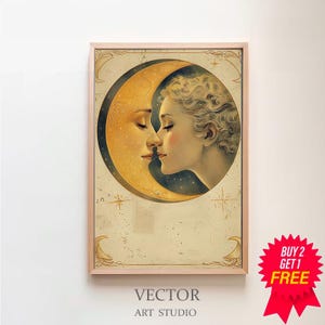 Woman Kissing The Moon | Digital Download | Vintage Moon Art | Vintage Moon Poster | Celestial Art | Dear Old Dixie Moon| Moon Witch Art
