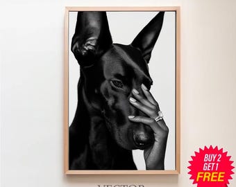 Dobermann Pinscher Poster, Schwarz und weiß, Luxus Mode Druck, Dobermann Wand Kunst, Teen Mädchen Zimmer Dekor, Hunde Druck, Geschenke, Digital Download