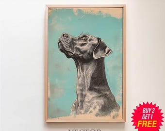 Vintage Dog Sketch (2 of 2), Dog Wall Art, Large Oil Painting Oversize Giclee Dog Painting, Mid Century Modern Original Art Print