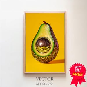 Printable Wall Art, Avocado Disco Ball Maximalist Painting, Vivid Mirror Ball Girly Kitchen Print, Dopamine Dining Room Preppy Food Poster