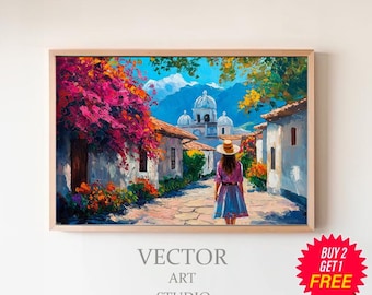 Mexican Painting, Mexican Village, Mexican Street, Mexico Art, Colorful Decor, Traditional Mexico, Mexican Wall Decor, Mexican Folk Art