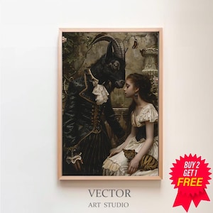 Old Nick and Witch - Dark Academia Poster, Gothic Witchcraft, Witchy Occult Folklore, Occult Art, Macabre Pagan Wall Decor