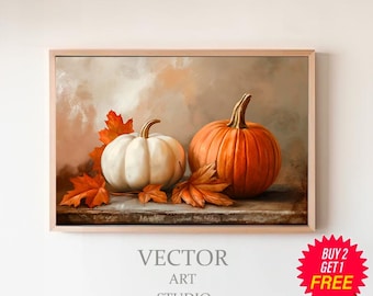 Rustic Fall Wall Decor Printable Pumpkin Still Life Painting Fall Art Halloween Autumn Decor Thanksgiving Print Vintage Autumn Wall Print