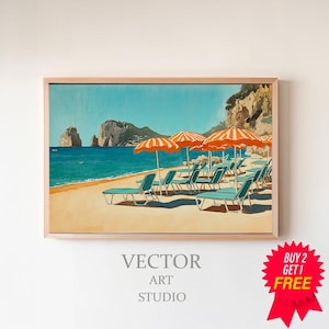Beaches of Capri, Bright Pastels, Samsung Frame TV Art, Digital Download, Coastal Summer Beach Oil Painting