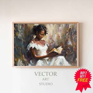 Vintage Female Portrait Reading a Book | Vintage Oil Painting |  Black Art | Printable Art | Digital Download