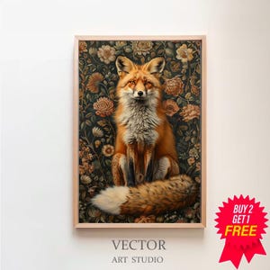William Morris Inspired Fox Art Print, Fox Print Poster Nature Living Room Art, Forest Wall Art, Large Wall Art Canvas, Kitchen Art