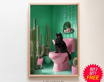 Black Cat Painting, Black Cats Printable Bathroom Decor, Digital Download, Wall Art for Bathroom, Funny Art, Funny Wall Art, Home Decor