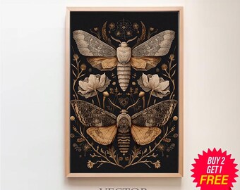 Gothic Wall Decor Aesthetic Moth | Dark Flower Garden Art | Rustic ...