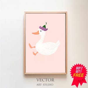 Silly Goose Wall Art, Cute Goose Poster, Girl Nursery Decor, Farm Animal Printable, Geese and Flowers, Children's Room Print, Goose Theme