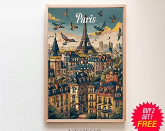 Vintage Paris Travel Poster - Colorful Paris Wall Art - Retro France Gift - Printable Digital Download