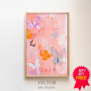Abstract Giclee Wall Art, Colorful Butterfly Art, Large Oil Painting Oversize Abstract Art, Mid Century Modern Original Art Print