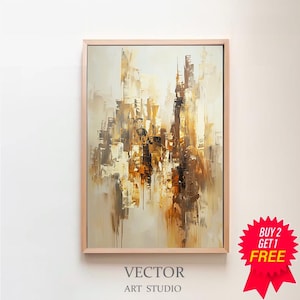 Contemporary Printable Wall Art, Geometric Abstract Painting, Digital Download, Gold and White Art