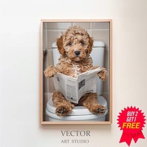 Cockapoo Wall Art, Funny Bathroom Decor, Cockapoo in Toilet, Animal in toilet, Petshop Art, Printable Digital Download, Dog Art, Dog Gift