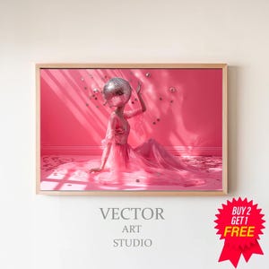Trauriges Puppen Poster, Puppe Disco Ball, Girly Wandkunst, Preppy Poster, Y2K Ästhetischer Druck, veränderte Kunst, Wohnheim Raum Wanddekoration, rosa Ästhetik