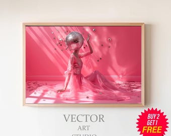Sad Doll Poster, Doll Disco Ball, Girly Wall Art, Preppy Poster, Y2K Aesthetic Print, Altered Art, Dorm Room Wall Decor, Pink Aesthetics