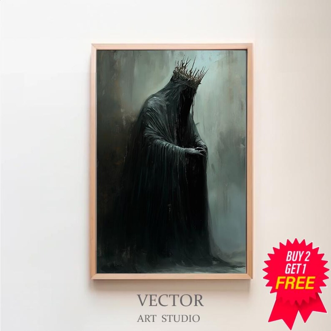 Dark Gothic Queen Art Print, Witch Cloaked Figure, Moody Wall Art ...