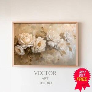 Vintage Neutral Pink Floral Frame TV Art, Valentines Day Painting, Victorian Home Decor, Botanical Spring Flowers Frame TV Art