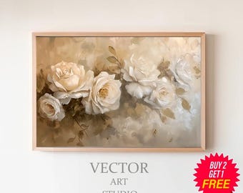 Vintage Neutral Pink Floral Frame TV Art, Valentines Day Painting, Victorian Home Decor, Botanical Spring Flowers Frame TV Art