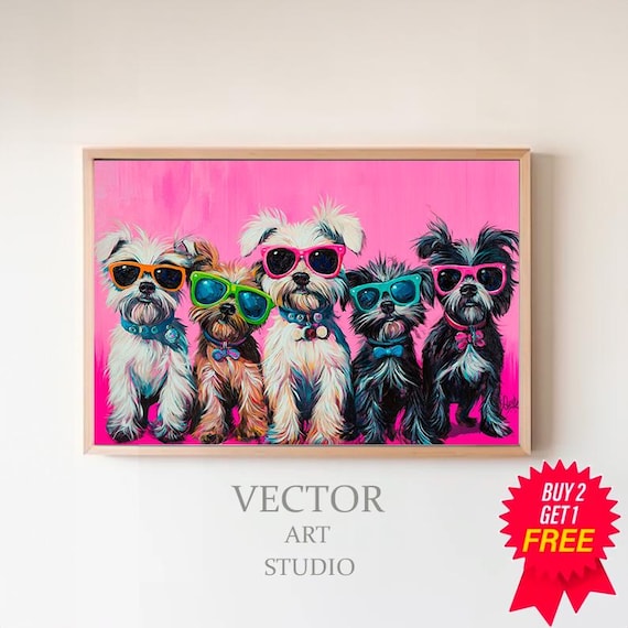 Dopamine Summer Frame TV Art, Cute Dogs in Sunglasses Maximalist