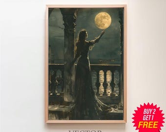 Luna Worship Print - Vintage Art - Dark Art - Occult Poster - Gothic Home Decor - Witchcraft - Wiccan Art - Witch Print