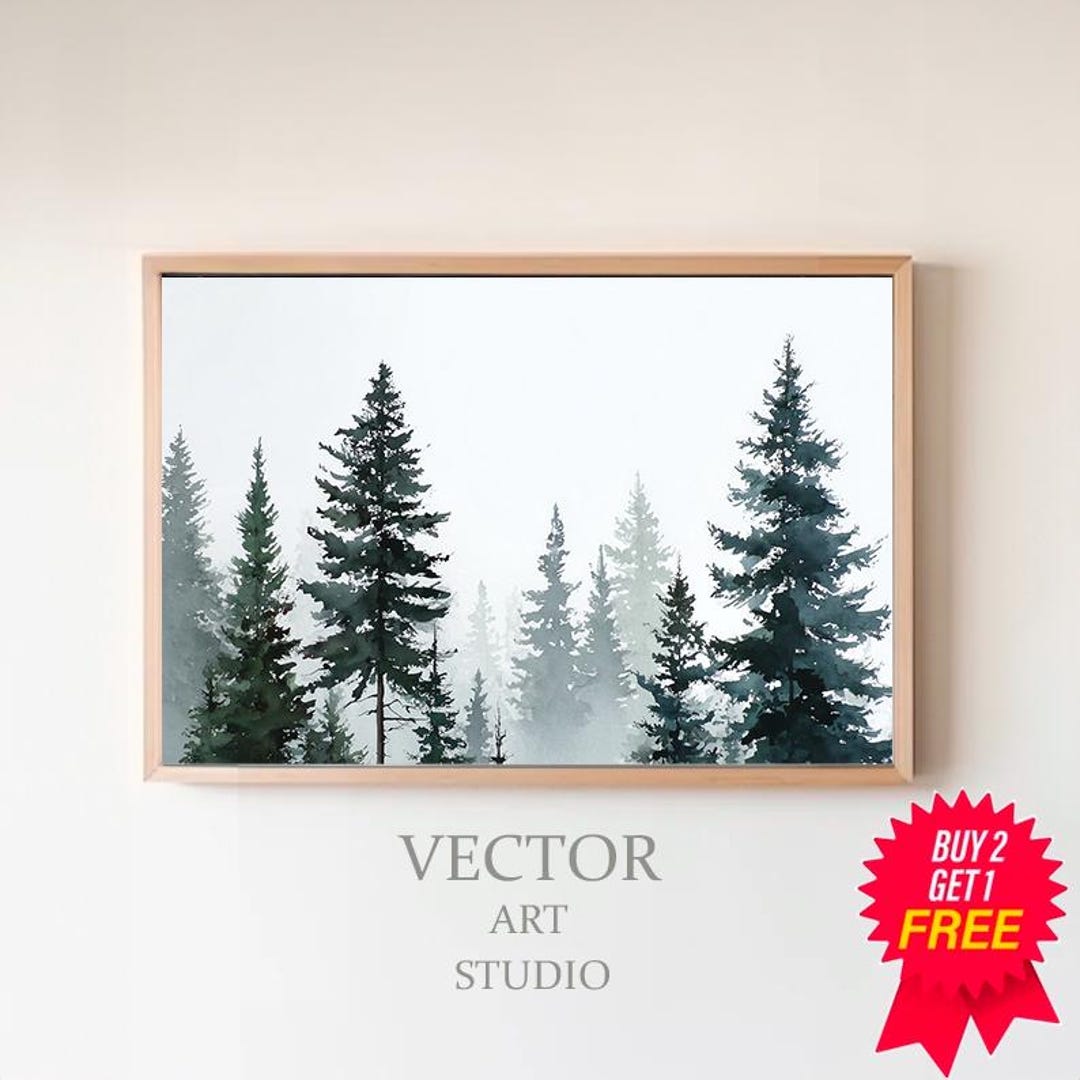 Pine Trees Art Print | Tree Watercolor Forest Painting | Greenery ...