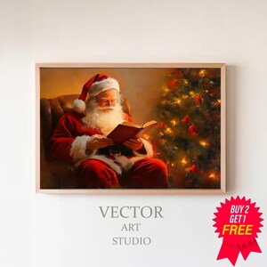Christmas Frame TV Art, Reading Santa Frame TV Art, Christmas Art for TV, Seasonal Christmas Decor, Digital Download, Christmas Wall Art