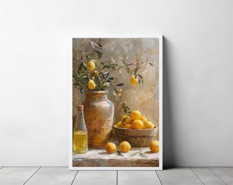 ヴィンテージレモンの静物画、ヴィンテージフルーツの静物画、印刷可能