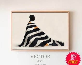 Black Woman Print Abstract People Large Wall Art Horizontal Contemporary Artwork Nordic Minimalist Print Landscape Living Room Wall Art