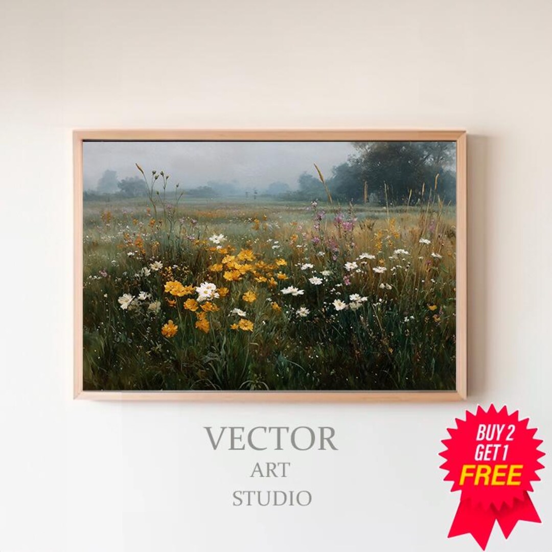 Wildflower Field Landscape Wall Art | Large Oil Painting Print | Nature ...