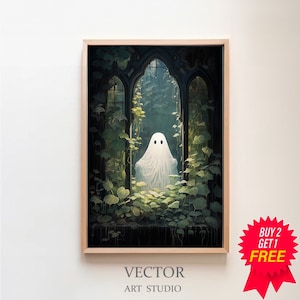 Ghost Outside Looking In, Haunting Ghost, Vintage Poster,  Dark Academia, Art Poster Print, Halloween Decor