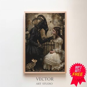 Old Nick and Witch - Dark Academia Poster, Gothic Witchcraft, Witchy Occult Folklore, Occult Art, Macabre Pagan Wall Decor