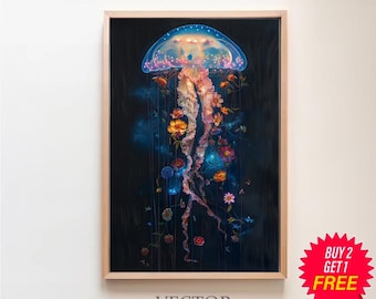 ダークフローラルクラゲの絵画 - デジタルアートプリント - ダーク