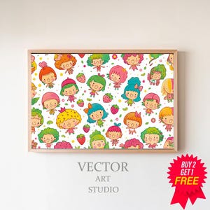 Fruits Girl Crew Stacked Seamless Art, Digital Download