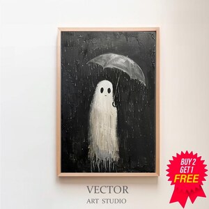Ghost In The Rain, Vintage Poster, Art Poster Print, Dark Academia, Halloween Decor, Haunting Ghost