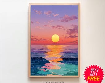 Sun Setting at Beach Art | Modern Wall Decor DIY Print at Home | Printable Artwork Ocean Art