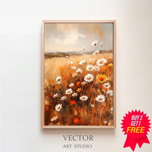 Autumn Wildflower Print, Fall Wall Art, Autumn Vintage Decor, Esthetic Fall Decor, Digital Download, Country Field Landscape Oil Painting