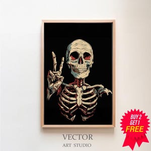 Skeleton Peace Sign Halloween Wall Art | Halloween Decor | Gothic Wall Art | Digital Download Halloween PRINTABLE Skeleton Art | Spooky Art