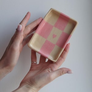 Handmade Ceramic Tray with Heart Accent - Chic Home Decor Piece & Trinket Organizer