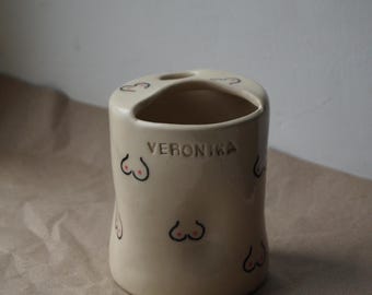 Travel Ceramic Cups, Handmade Ceramic Travel Mug with Lid Flower: To Go Sippy Mug No Handle Half Lid, To Go Coffee Mug, Ceramic Tumbler