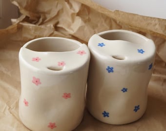 Ceramic To Go Mug with Lid, Stoneware Sippy Mug, Spring Travel Mug, To-Go Coffee Cup, Tumbler Mug with Lip