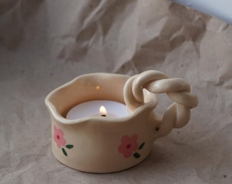 Ceramic Tealight Holder, Small Flower Candle Holder, Handmade Rustic Home Decor, Unique Candle Holder, Candle Stand