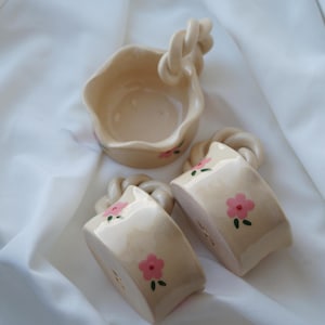 Ceramic Tealight Holder with Pink Flowers, Tea Light Holder, Mini Candle Holder, Small Candle Holder, Flower Сandle Holder, Ring Plate