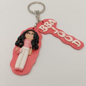 Custom Keychain with Handmade Polymer Clay Figurine - Personalizable Gift